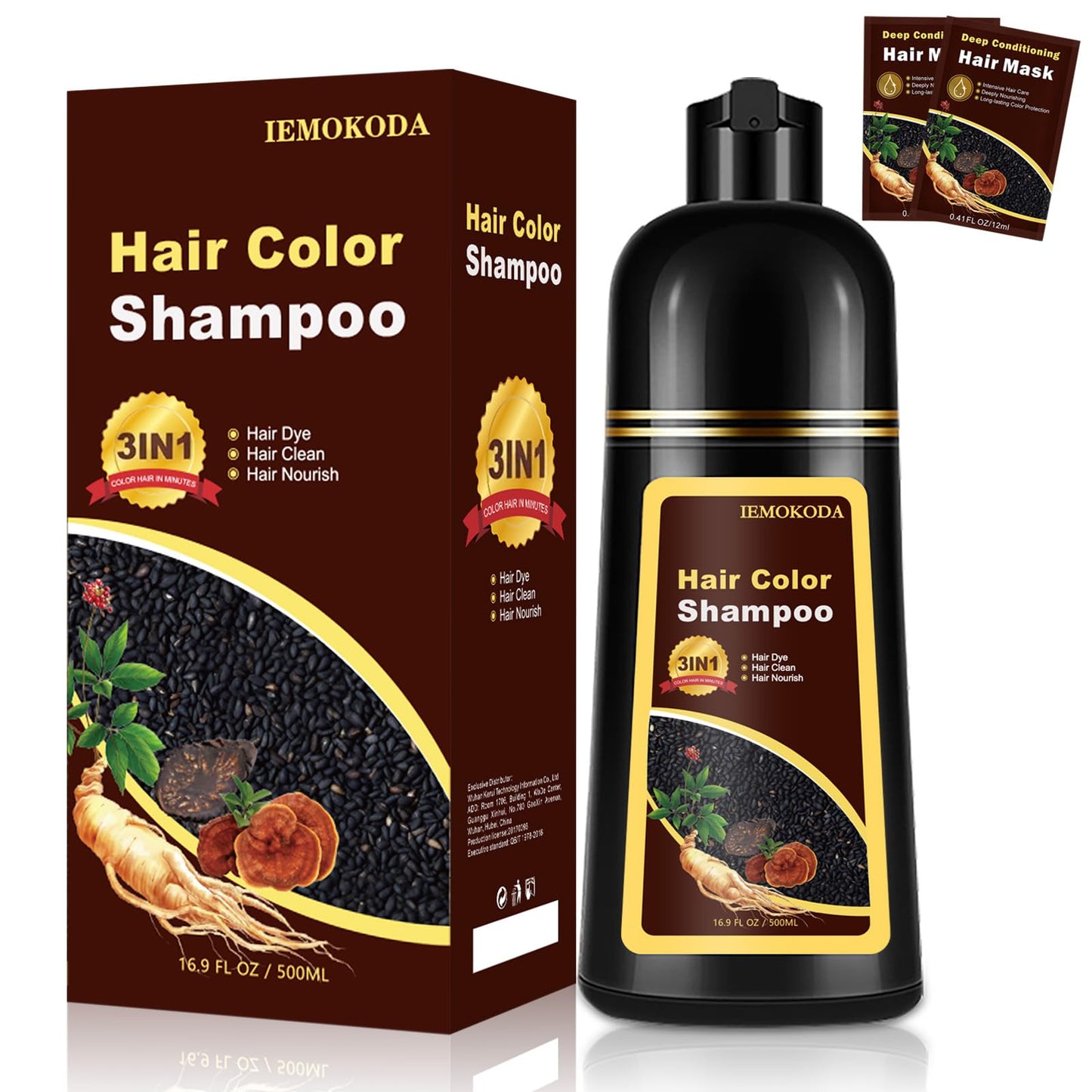 Black Tea Hair Dye Shampoo 3 in 1 for Gray Hair, Long-lasting & Natural Hair Color Shampoo, Herbal Ingredients Natural Shampoo Hair Dye Effect in Minutes, Gifts for Men Women 500ml