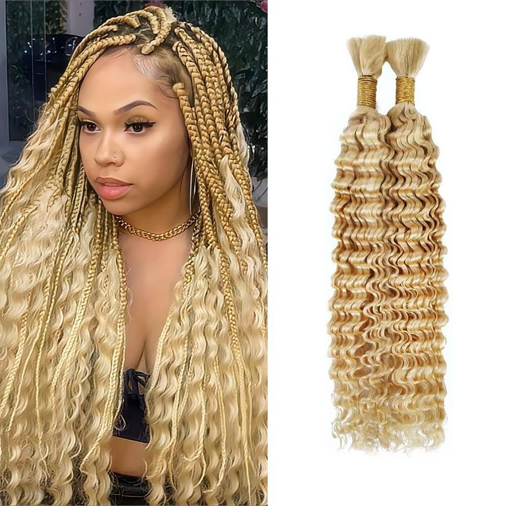 613 Boho Human Hair Blonde Braiding Hair Deep Wave Human Bulk 18 18 Inch 27/613 Deep Wave 2 Bundles No Weft Per Pack 100g