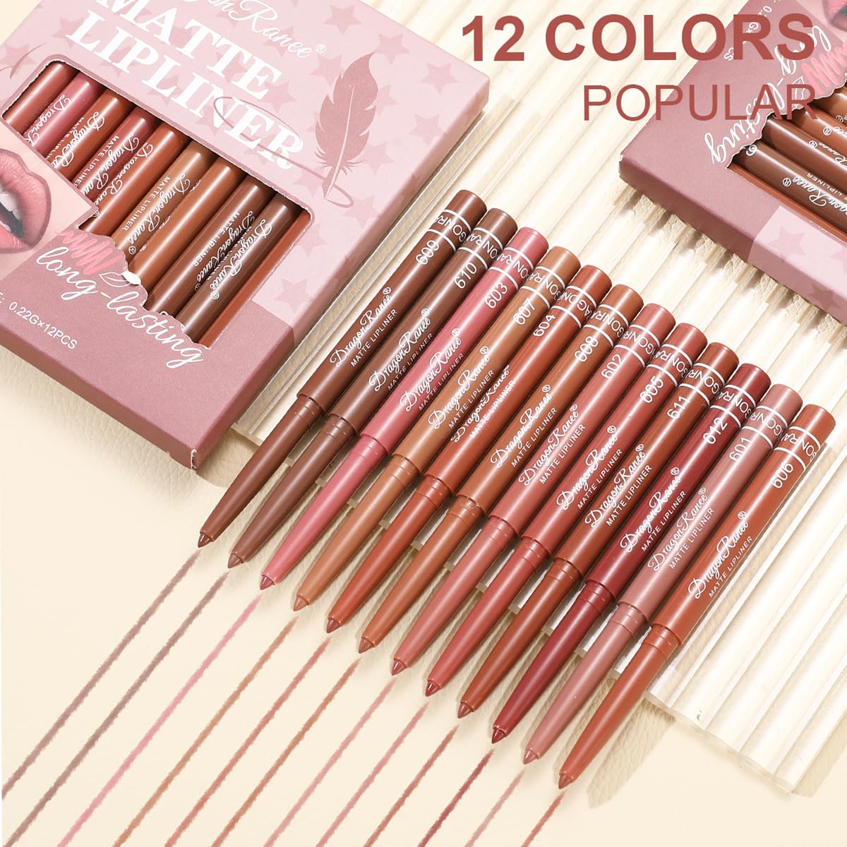 12PCS Pink Creamy Matte Lip Liner Pencil Set - Waterproof Long-Lasting Color for Perfect Pout | Soft Pink Makeup Kit