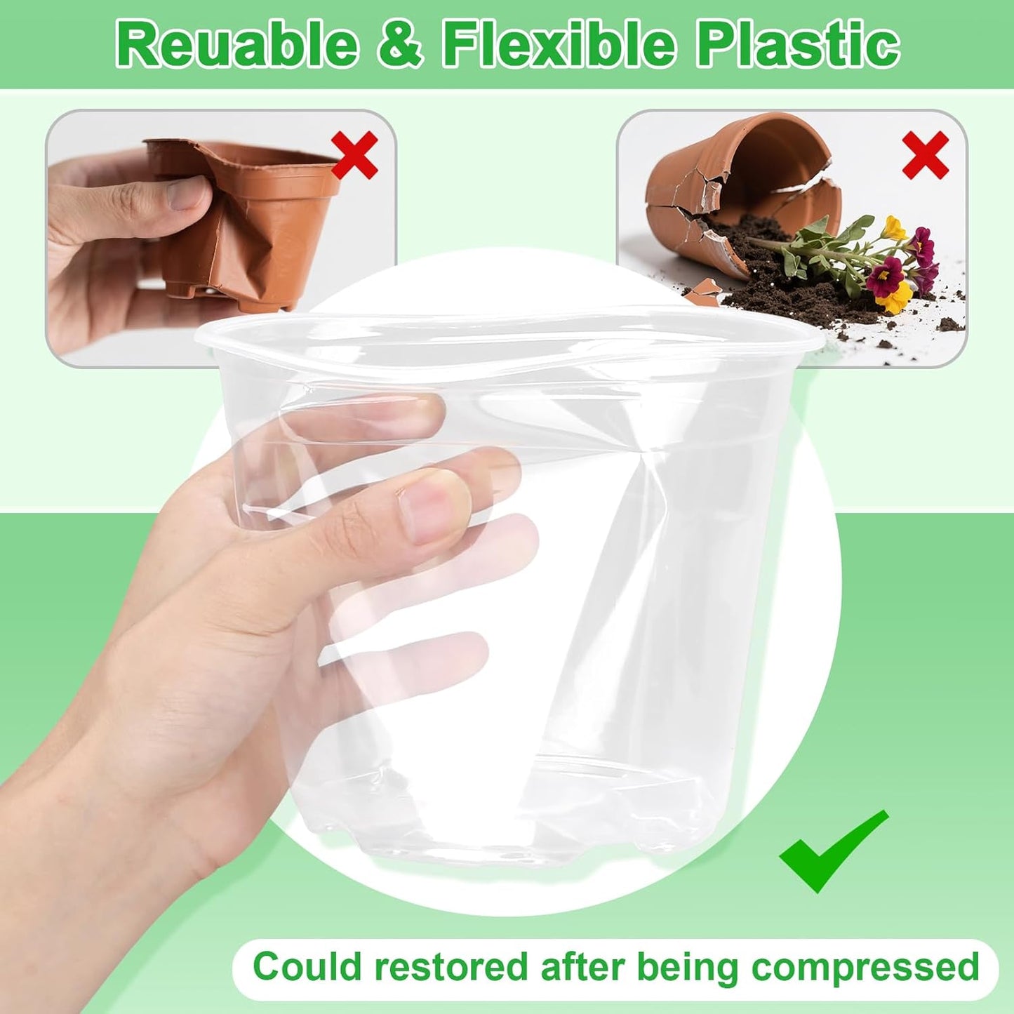 Large Clear Nursery Pots - 10/8/6/5 Inch with Drainage Holes | 16 Pack Plastic Plant Pots for Succulents & Seedlings