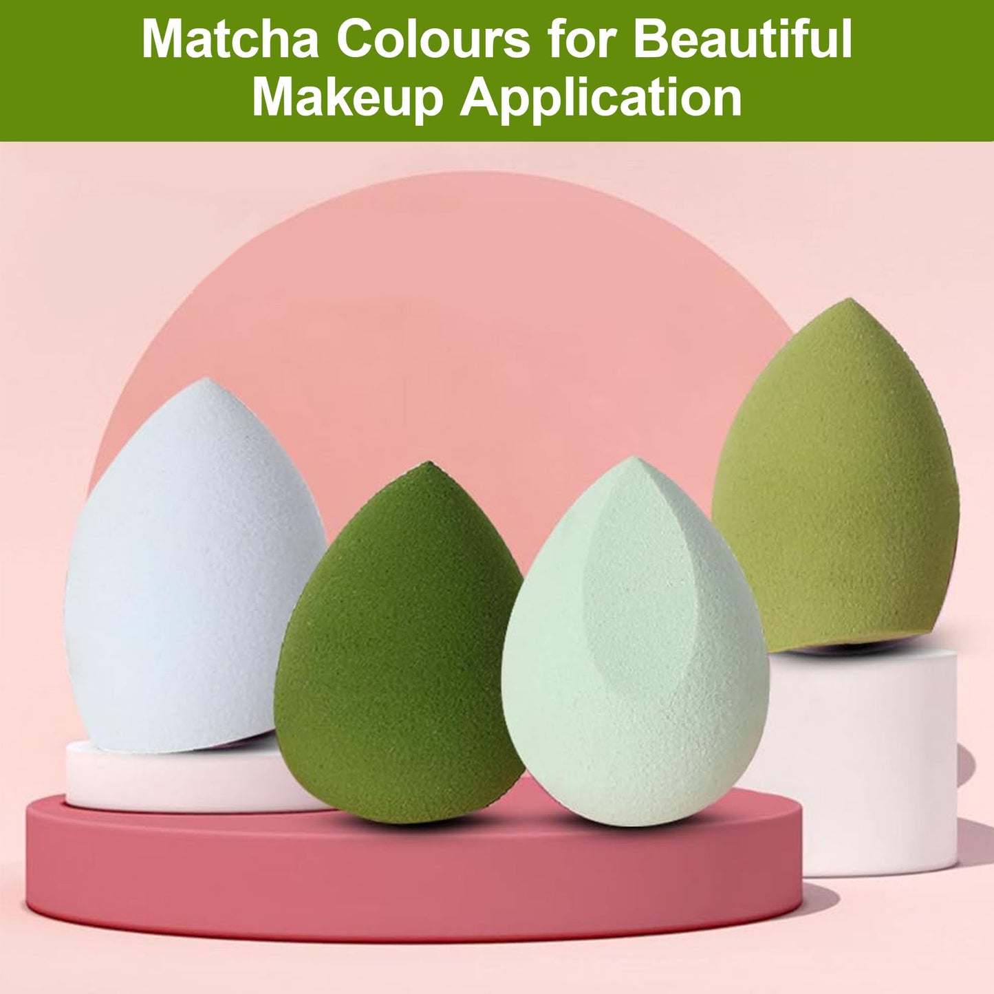 4PCS Makeup Sponge Set with Storage Box, Beauty Blender Sponges for Liquid Cream and Powder, Dry and Wet Use Foundation Blending Applicators for Flawless Makeup Application Green