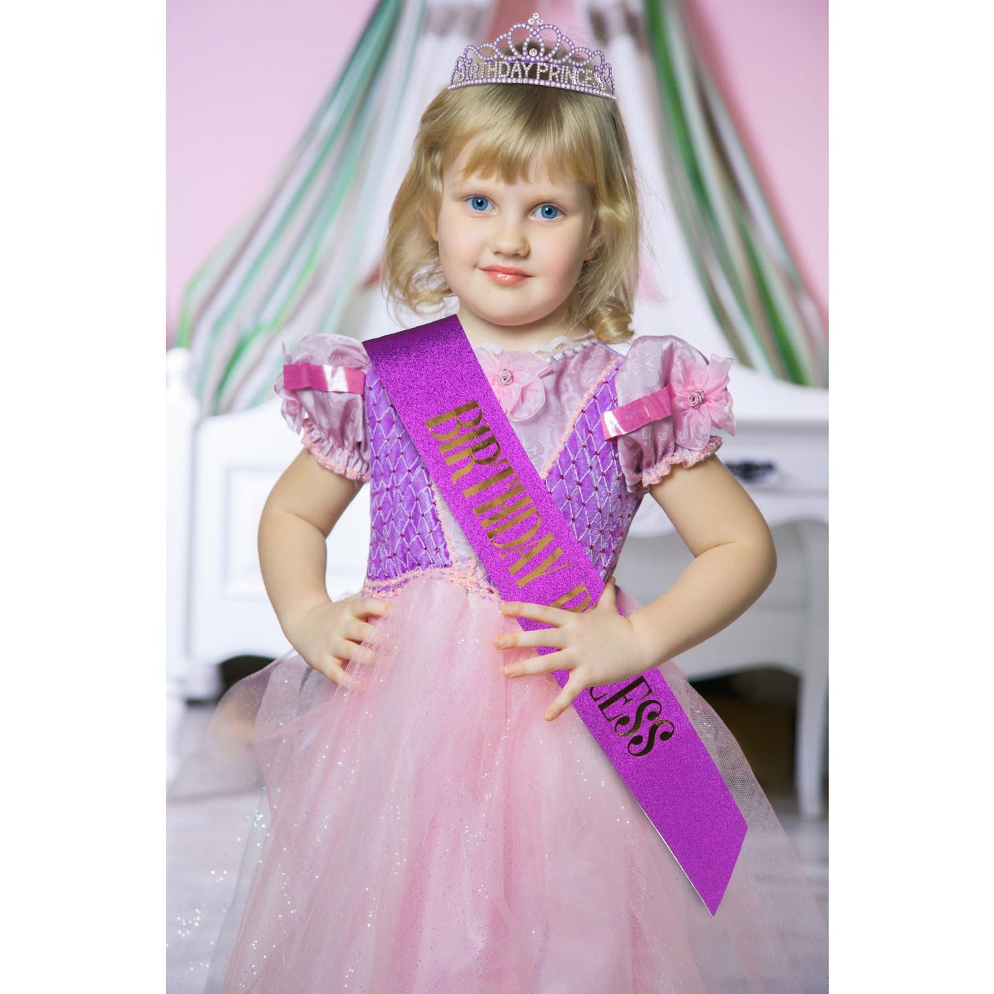 CIEHER Purple Birthday Crown and Princess Sash Set, Birthday Girl Decorations for Women and Girls