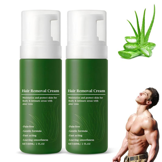 Botan Man Hair Removal Cream with Natural Aloe Vera, Men's No-Shave Hair Removal Spray Quick & Gentle for Face, Body & Intimate Areas, Moisturizing Nourishing Non-sticky, 2 Pcs