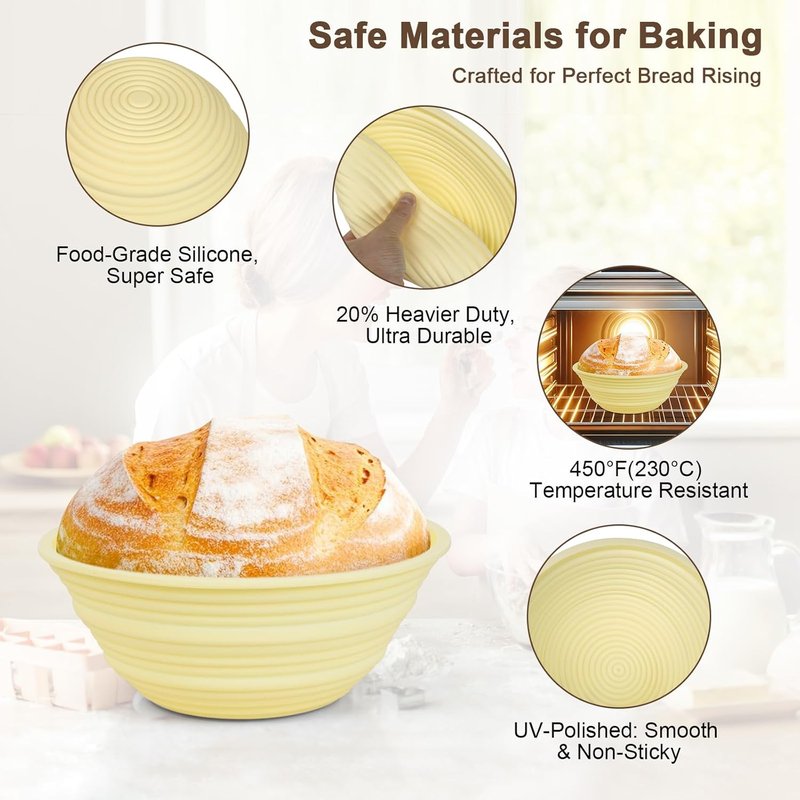 Silicone Sourdough Starter Kit - Upgraded 9" Round & 10" Oval Banneton Bread Proofing Basket | Non-Stick, Foldable Design with Baking Tools