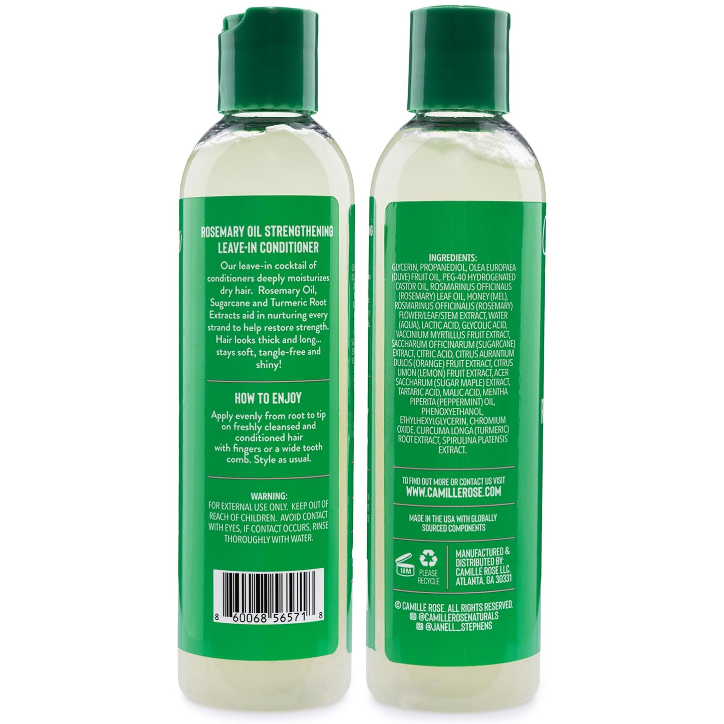 Camille Rose Leave-In Conditioner 2-Pack, Rosemary Oil – DeepConditioning for Hair Strengthening, Detangling, Dry Scalp Moisturizer, 8Oz