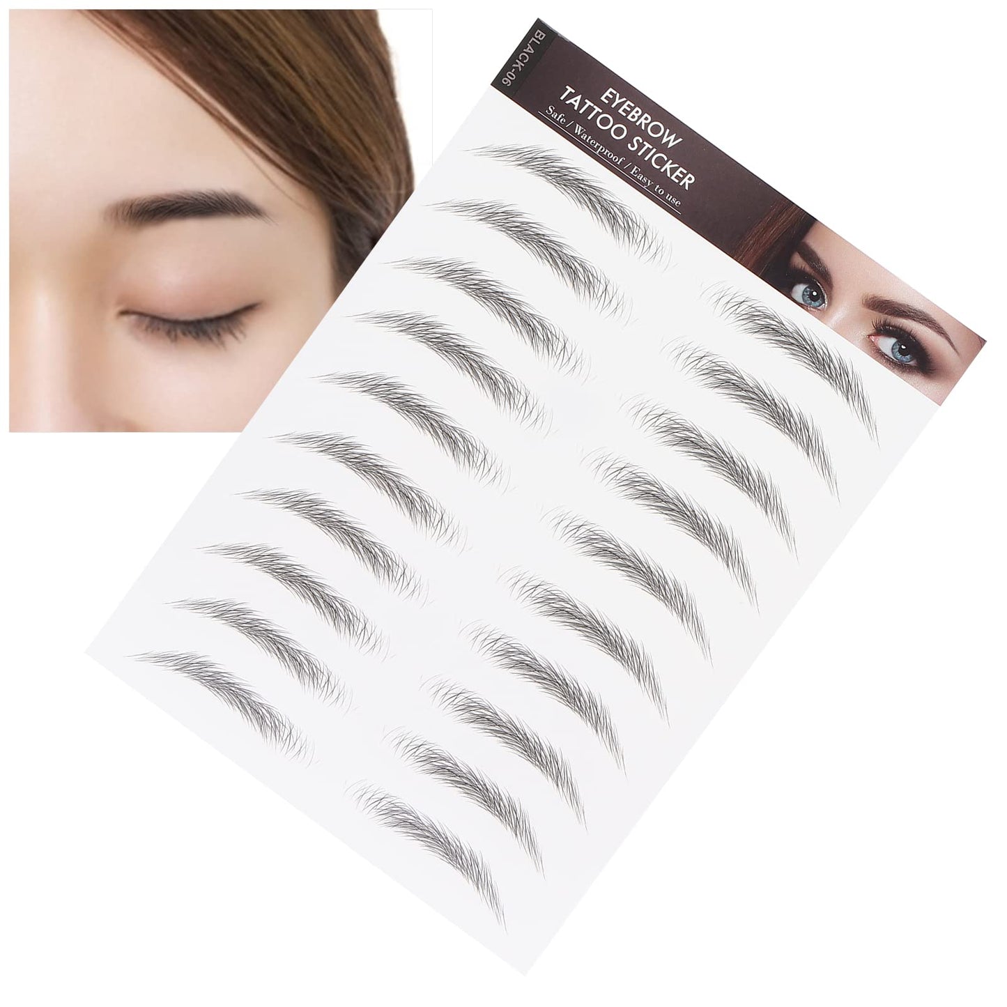 6D Eyebrow Sticker, Hair-Like Authentic Eyebrows, Long Lasting False Eyebrows Makeup Sticker for Women Girls(BLACK-06)
