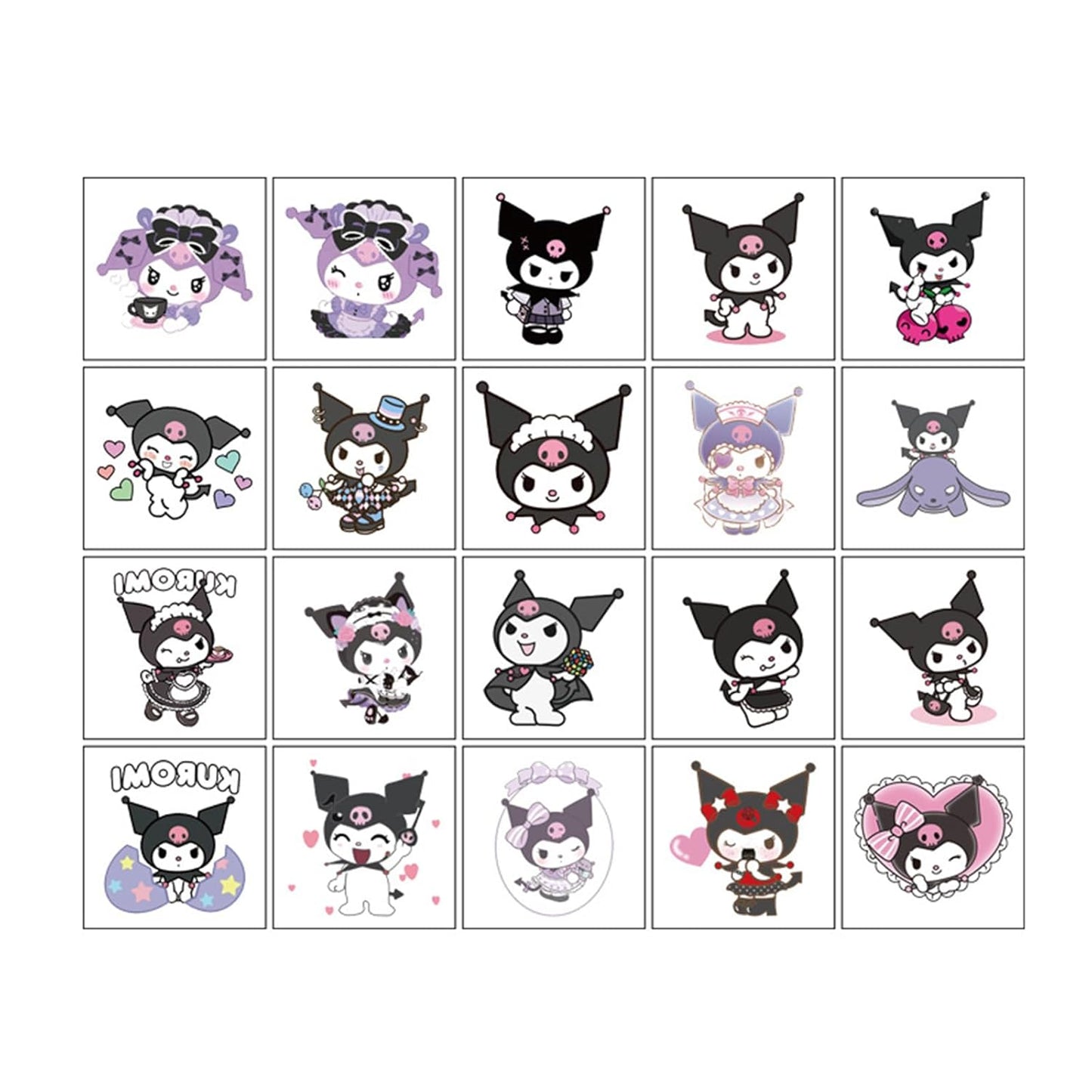 Kawaii Kuromi Temporary Tattoos - 20 Sheets of Cute Sanrio Designs for Kids | Birthday Party Favors & Rewards