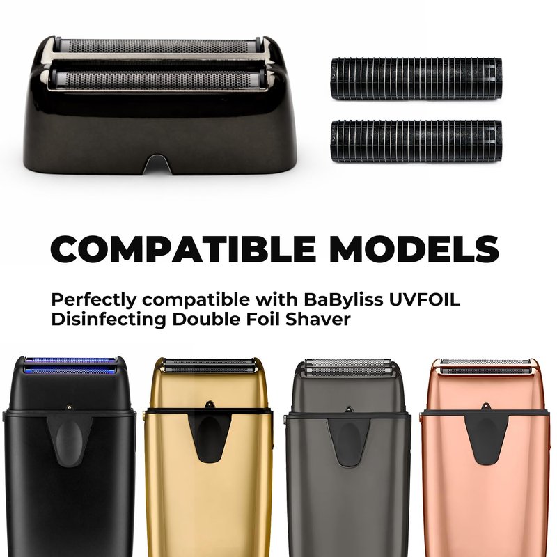 Replacement Foil and Cutter for BaBylissPRO UV Double Foil Shavers - Hypoallergenic Extra-close Shaver Replacement Head,for use with UV Foil Shavers ONLY (Matte Black 2 Pack（FXLRF2MB）)