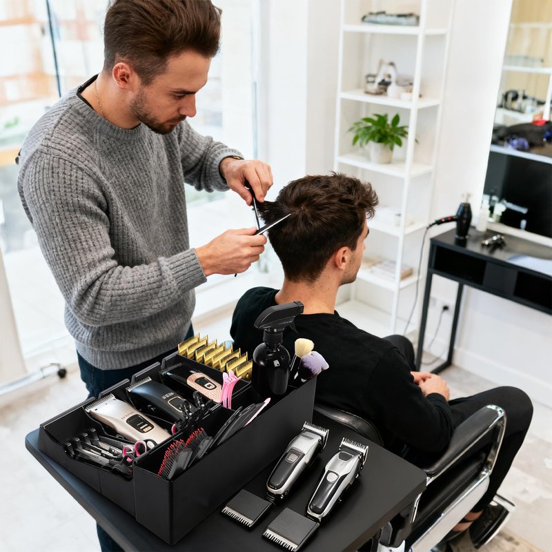 Hedume Hair Salon Styling Tools Organizer with Anti-Slip Mat, Detachable Multifunctional Stylist Tool Tray Organizer for Hair Brush, Combs, Clips, Scissor, Shaver, Clippers, Trimmers & Other Tools