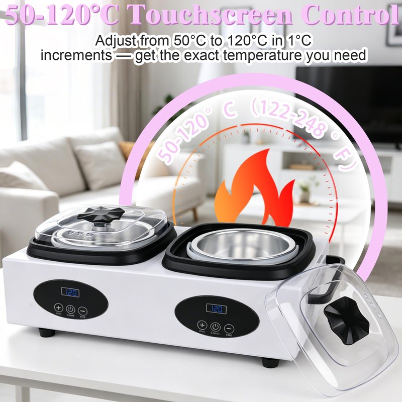 Beauty Star Digital Double Wax Warmer Machine - Hard Wax Pot Heater, Professional Kit with 2 Silicone Bowls, 40 Waxing Sticks & 4 Gloves for Hair Removal at Home, Salon or Spa for Women