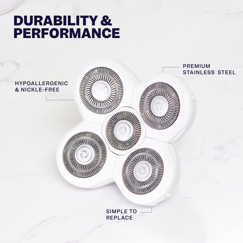 Freebird FlexSeries BodySmooth Rotary Blade Refill for Women - Gentle Shave for Sensitive Skin, 5 Contouring Heads, Mess-Free Cleanup
