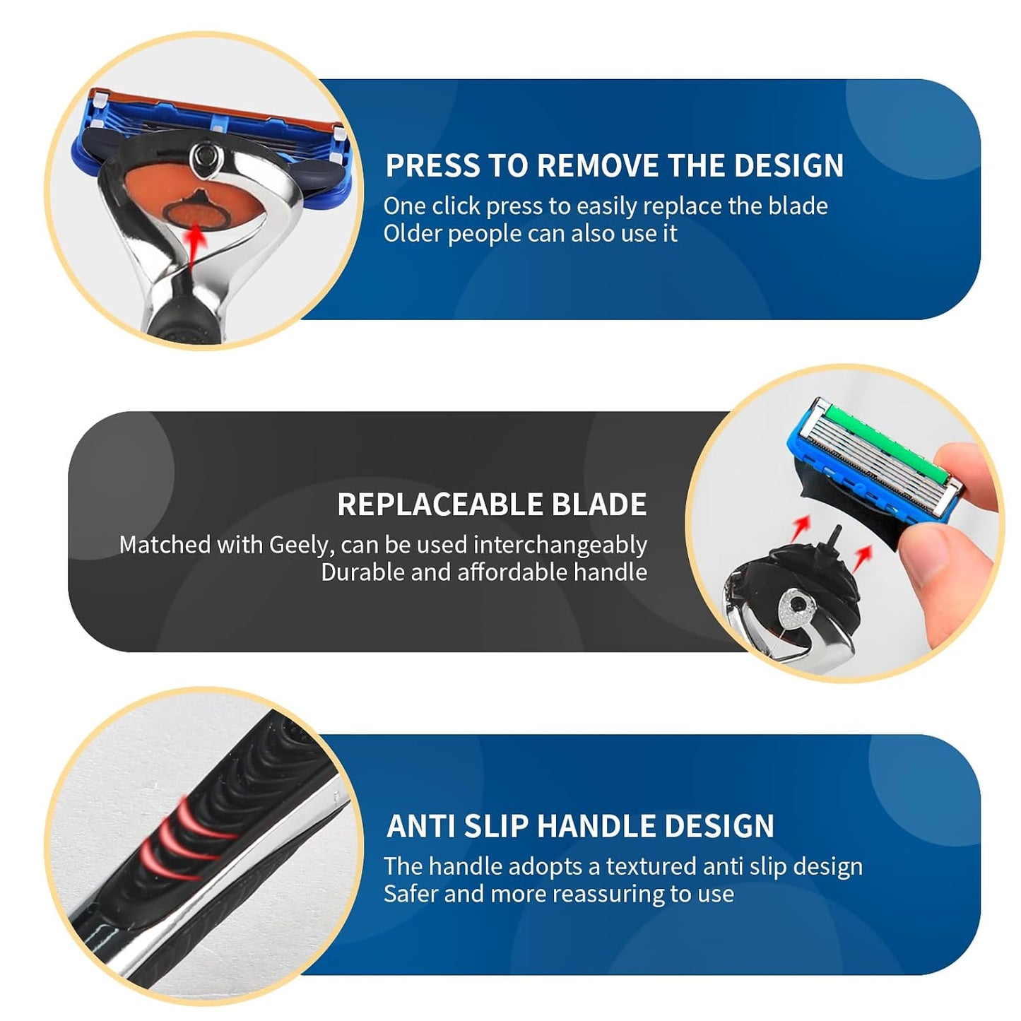 Gillette Fusion5 Razor Handle - Ergonomic Non-Slip Design for Men | Black Replacement Handle (1 Pack)
