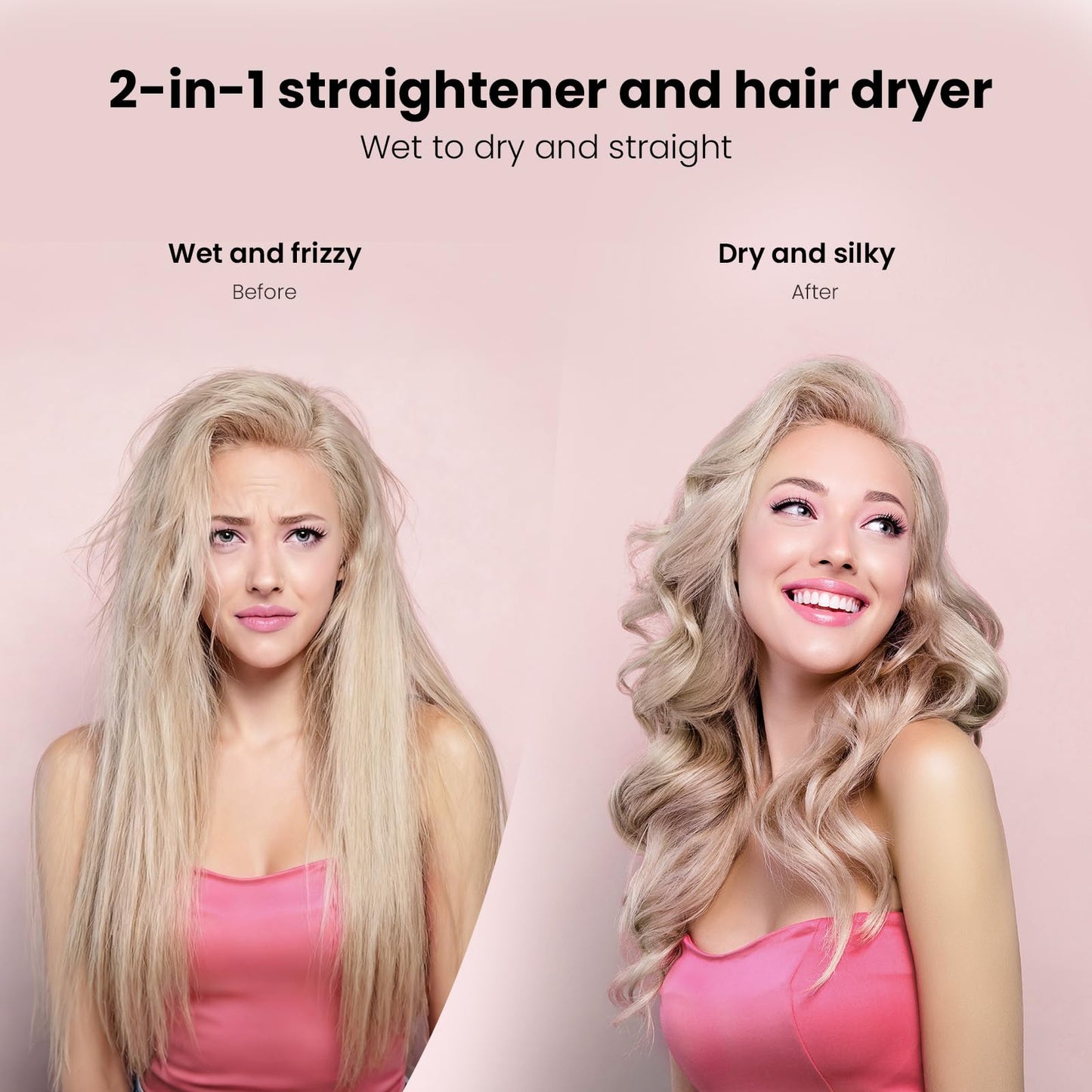 Hair Straightener - 2 in 1 Wet to Dry Hair Dryer and Straightener with High-Speed Airflow + Rapid Heat-Up + Customizable Temperature + LCD Display & Auto Shut-Off + No Heat Damage (Pure Gold)