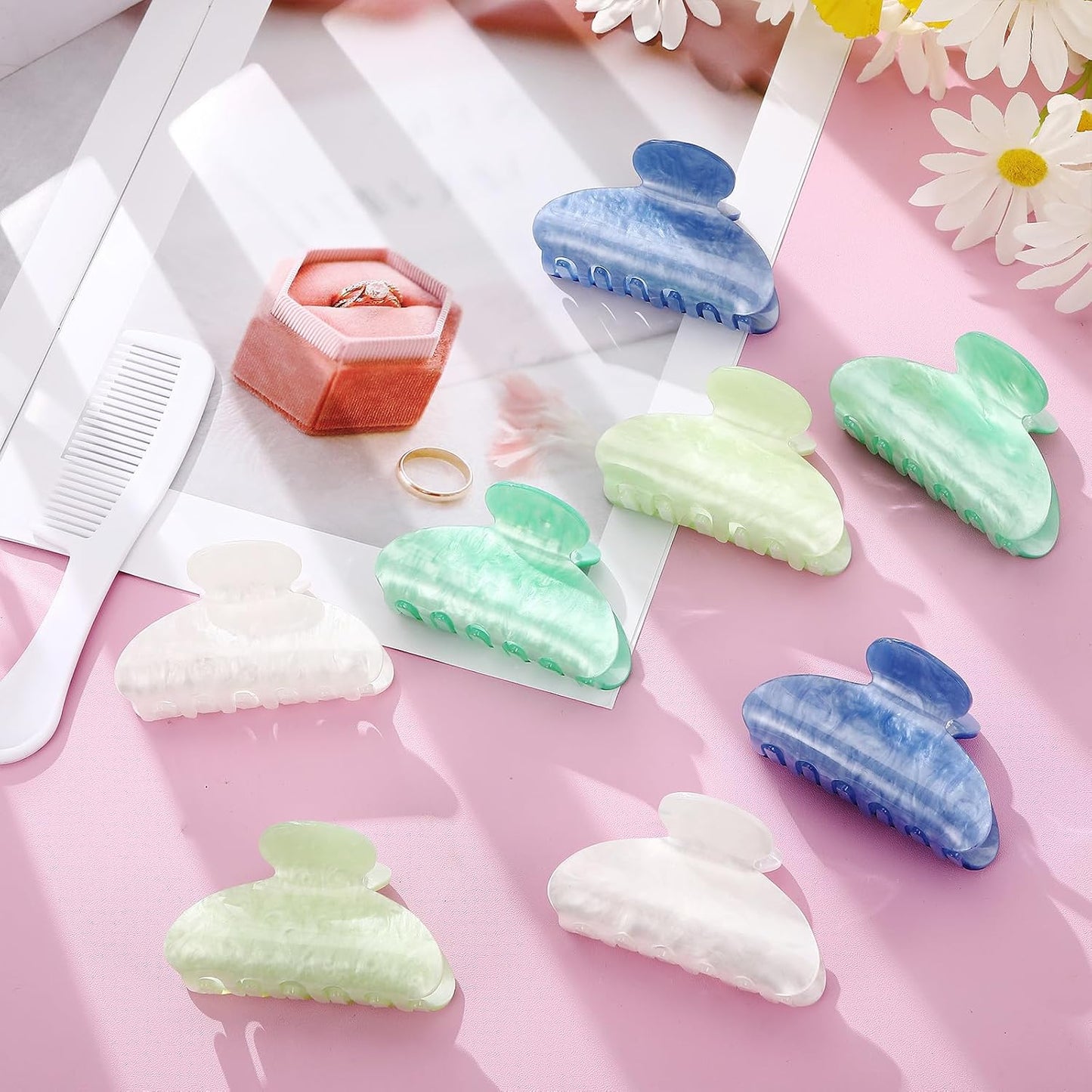 Large Acrylic Hair Claw Clips for Women - 8 Pcs Non-Slip Strong Hold | French Turquoise Color