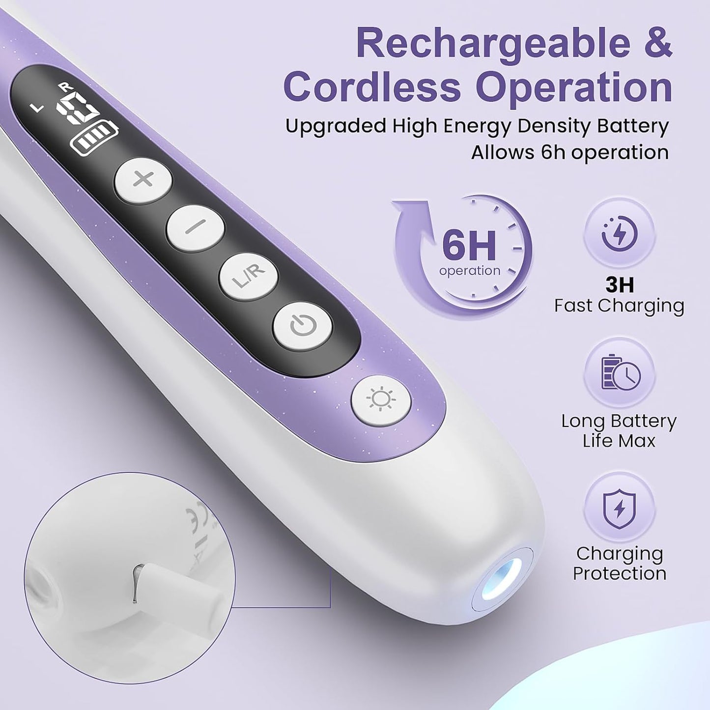 Electric Nail Drill - 10-Speed Cordless Nail File Kit for Thick Toenails | Rechargeable Manicure Pedicure Set with LED Display, Purple