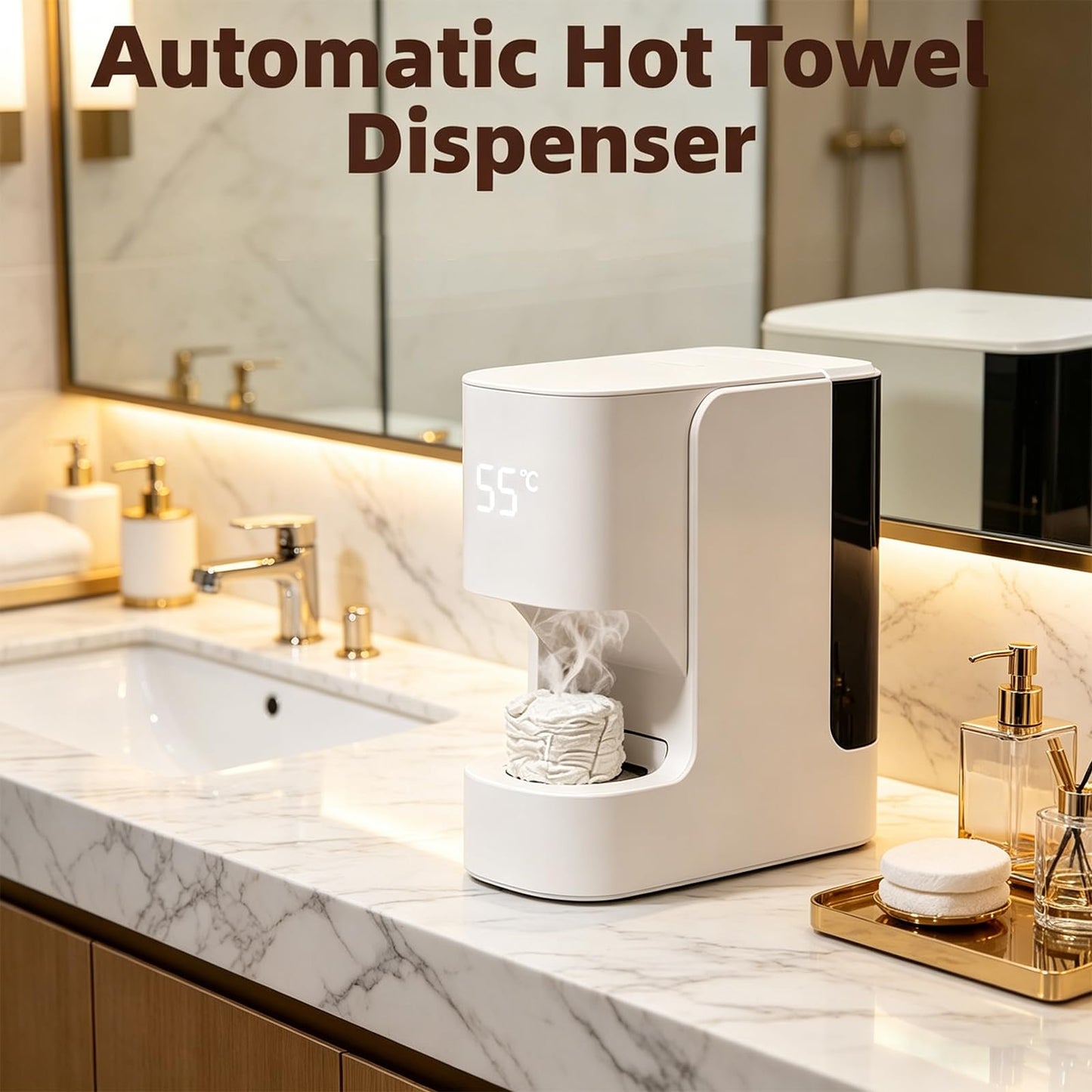 Hot Face Towel Heater Machine, Hot Towel Dispenser Automatic Towel Warmer 55°C Constant Temperature, 20 Compressed Towels Smart Voice Alerts, Towel Warmers for Bathroom Home Spa (Machine+3 Towel)