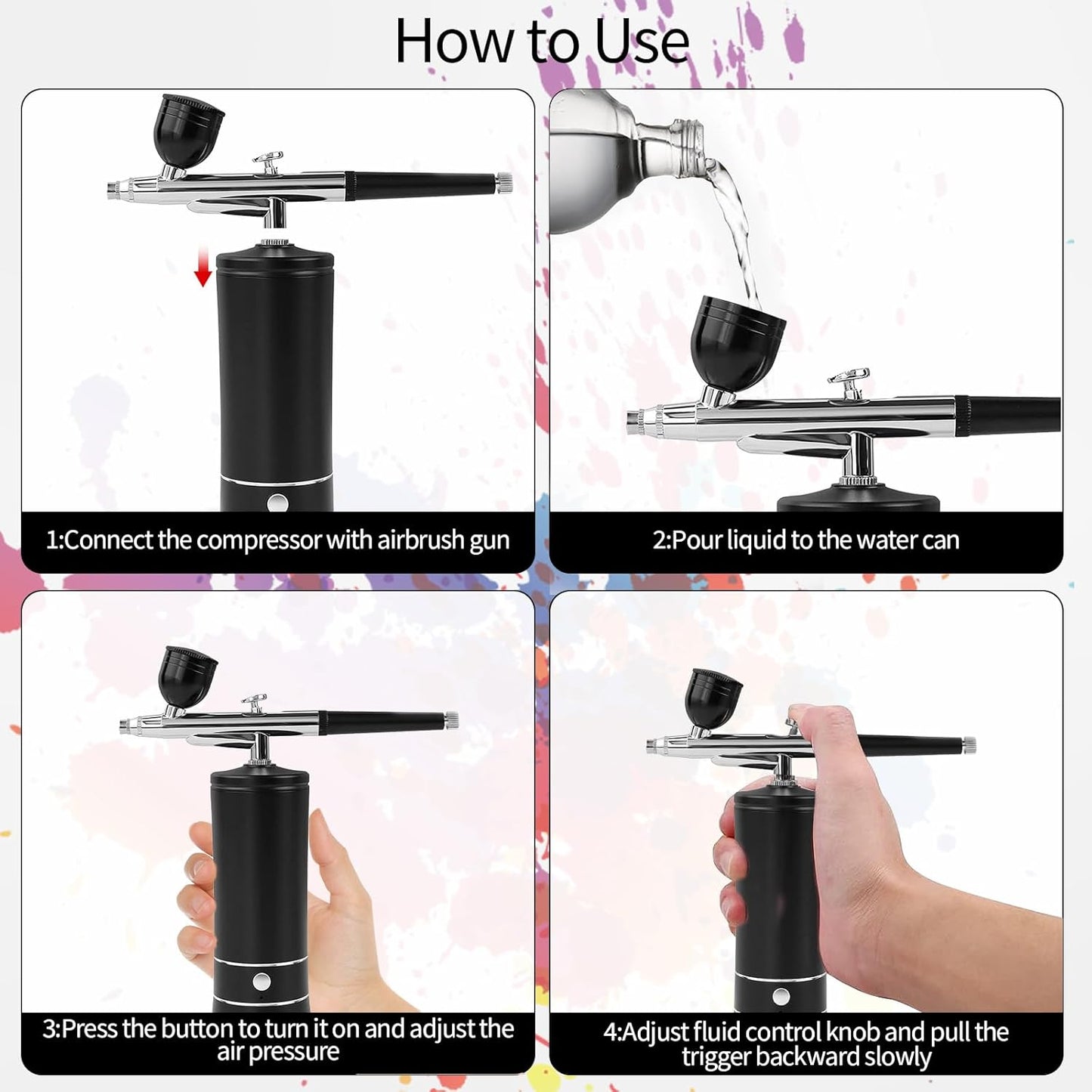 Airbrush Kit - Wireless Air Brush with Compressor for Nail Art, Makeup & Model Painting | Black