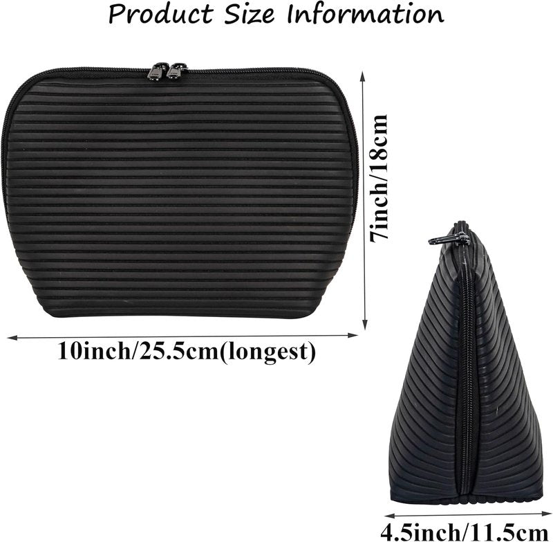 Travel Makeup Bag - Waterproof Stand Up Cosmetic Organizer with Brush Holders | Medium Black Design for Skincare & Toiletries