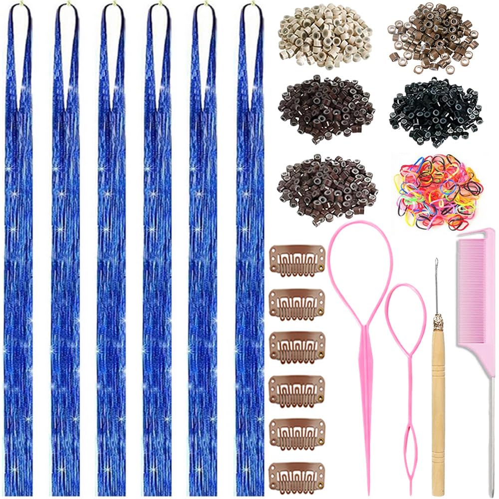 Hair Tinsel Kit - 48 Inch Holographic Glitter Strands for Party & Cosplay | Heat Resistant Bronze Gold