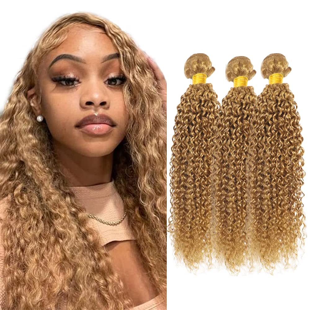 300g Blonde Bundles Human Hair #27 Curly Bundles Human Hair 28 30 32 inch Honey Blonde Wet and Wavy Bundle