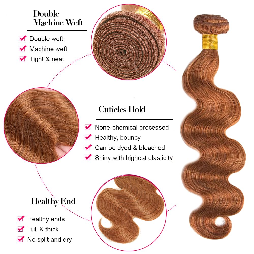 30 32 34 inch Color #30 Bundles Human Hair Light Brown Bundles LadrXadr 30 Light Brown Body Wave Bundle 150g