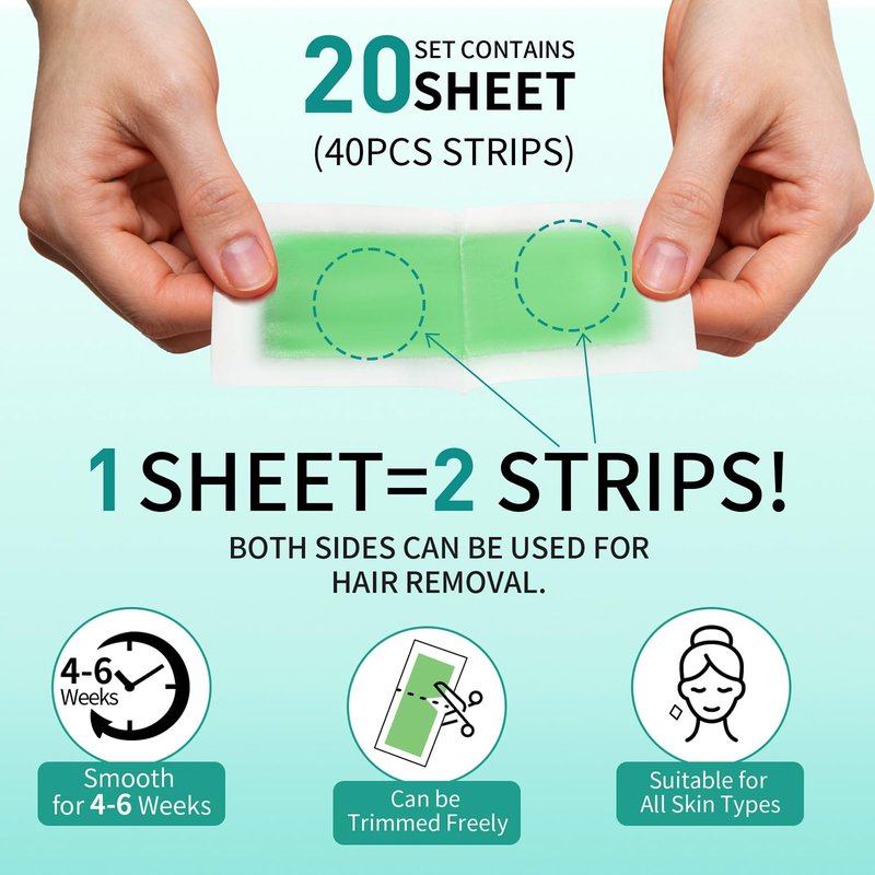 Wax Strips, 40 Pcs Wax Strips For Face & Body, Waxing Strips For Hair Removal At Home For Facial, Arms, Legs, Underarms, Bikini, Back, Women And Men (20*Big, 20*Small，4*Oil Wipes)