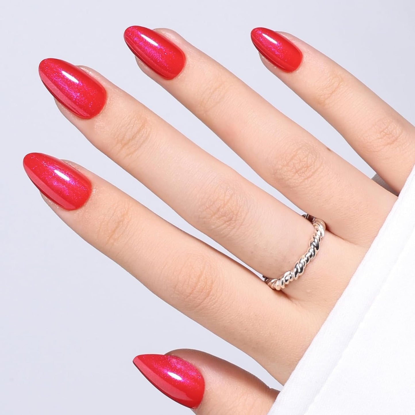 Cat Eye Press On Nails - Short Almond Fake Nails with Nail Glue | Reusable Brown Red 32-Piece Kit in 16 Sizes for Women & Girls