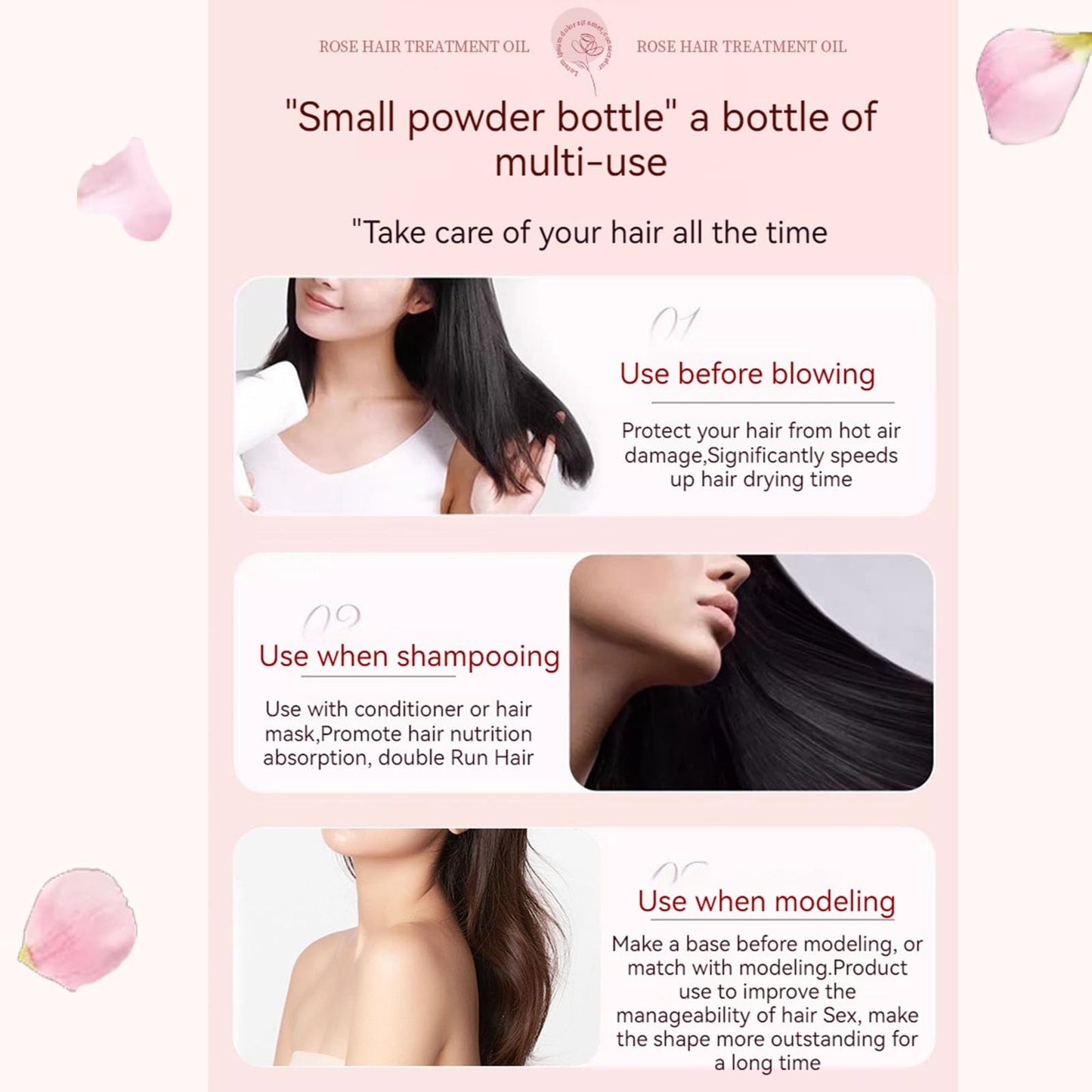CLY AMS Hair Perfume,Hair Perfume Oil with Rose Makes Hair Smooth Split-Free Shiny and Not Easy to Break,Suitable for Frizzy Hair Damaged Hair Due to Perm and Dyeing