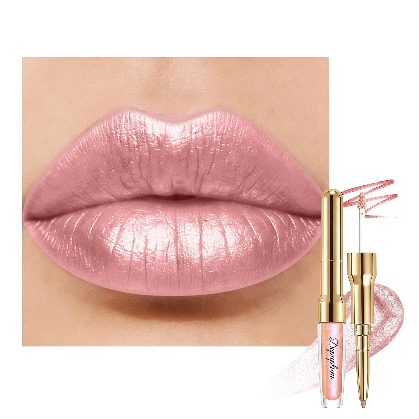 Pink Metallic Lipstick & Lip Liner Combo - Waterproof, Smudgeproof Shimmer Finish | Long Lasting Nude (GB24 Mauve Babe)