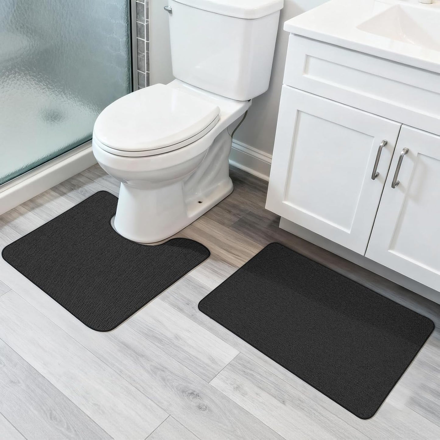 Ultra Thin Bath Mat - Non-Slip Rubber Bathroom Rug, Quick Dry & Absorbent | Grey, 1'5"x2'3" (17x27 Inch)