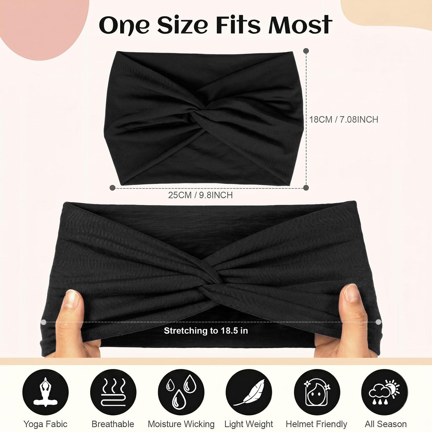 WENNKINN 7-Inch Wide Headbands for Women – 3 Pack Soft Thick Turban Hair Bands, Bandana-Style Head Wraps for Workout Yoga Sleep, Fashion Accessories with 6 Pcs Hair Ties-Ash, White, Black