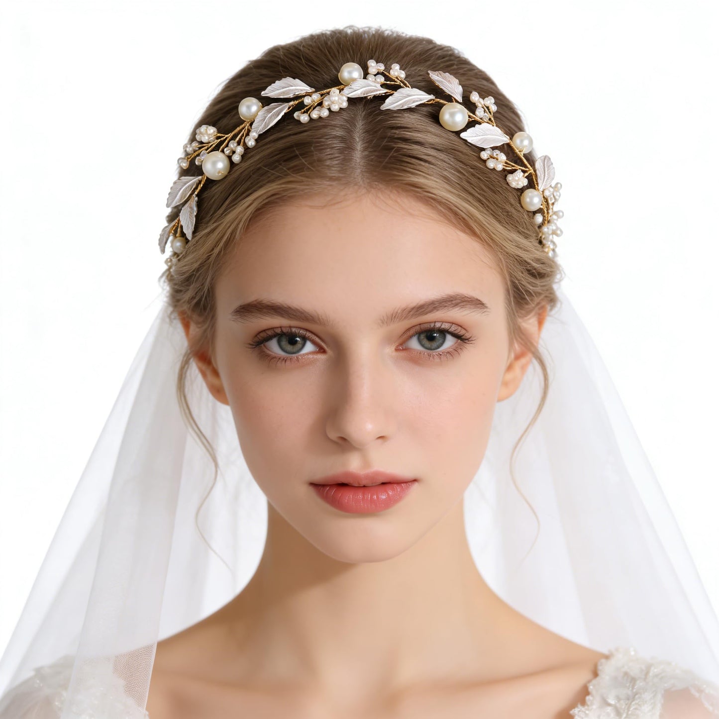 527&huan Handmade Wire Woven Bridal Hair Vine, Metal-Plated Leaves with Pearl Clusters Wedding Hair Accessories for Bride, Bridal Headpieces for Bridesmaid Prom Flower Girl Formal Events