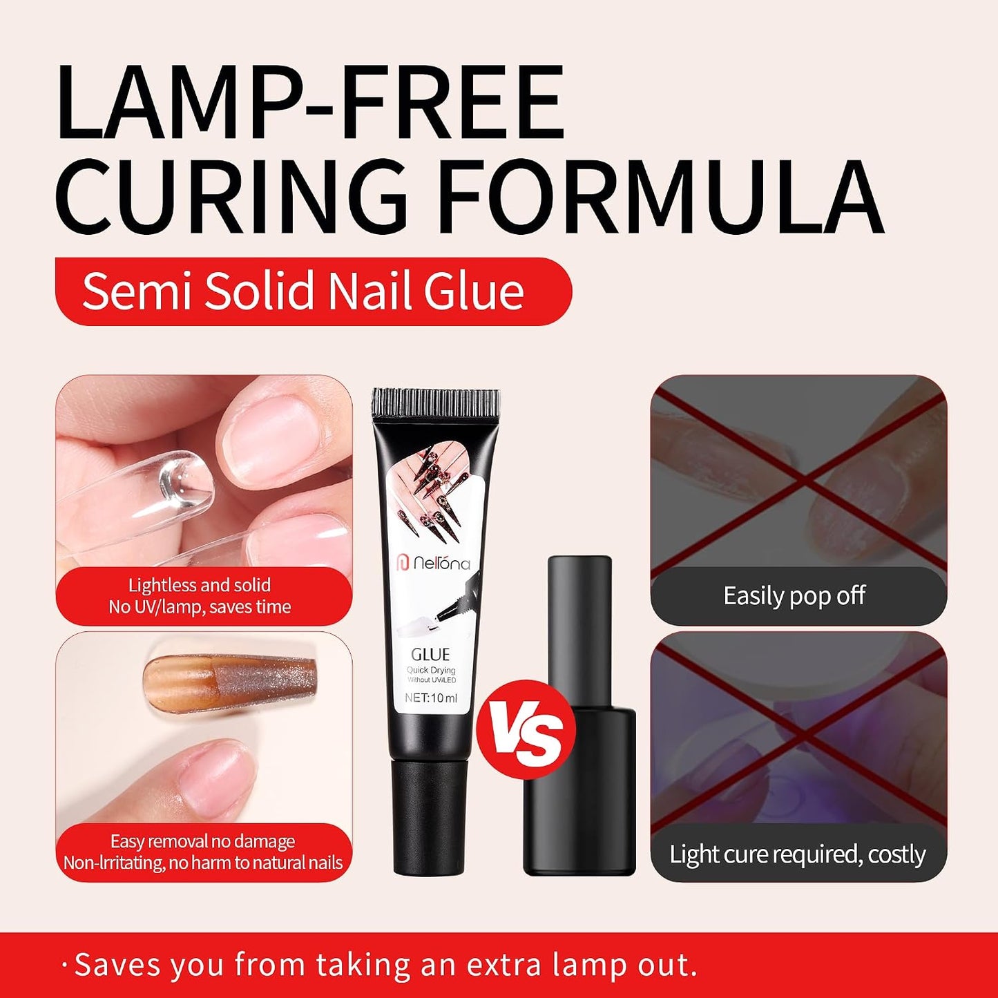 Semi Solid Nail Glue - Quick Drying 10ml for Press-On Nails | Long Lasting 30+ Days, Includes Remover Kit