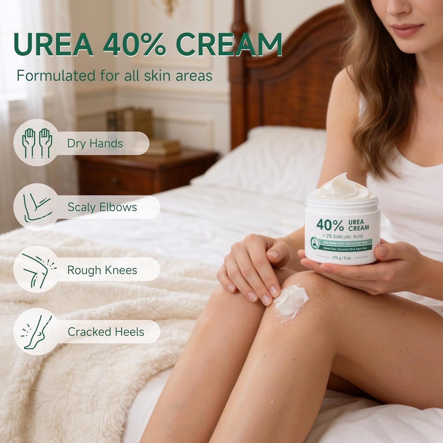 FAMIKYA Urea Cream 40 Percent for Feet Maximum Strength, Foot Cream for Dry Cracked Heels, Callus Remover with 2% Salicylic Acid, Moisturizer for Hands Elbows Knees Rough Skin, 3 Packs