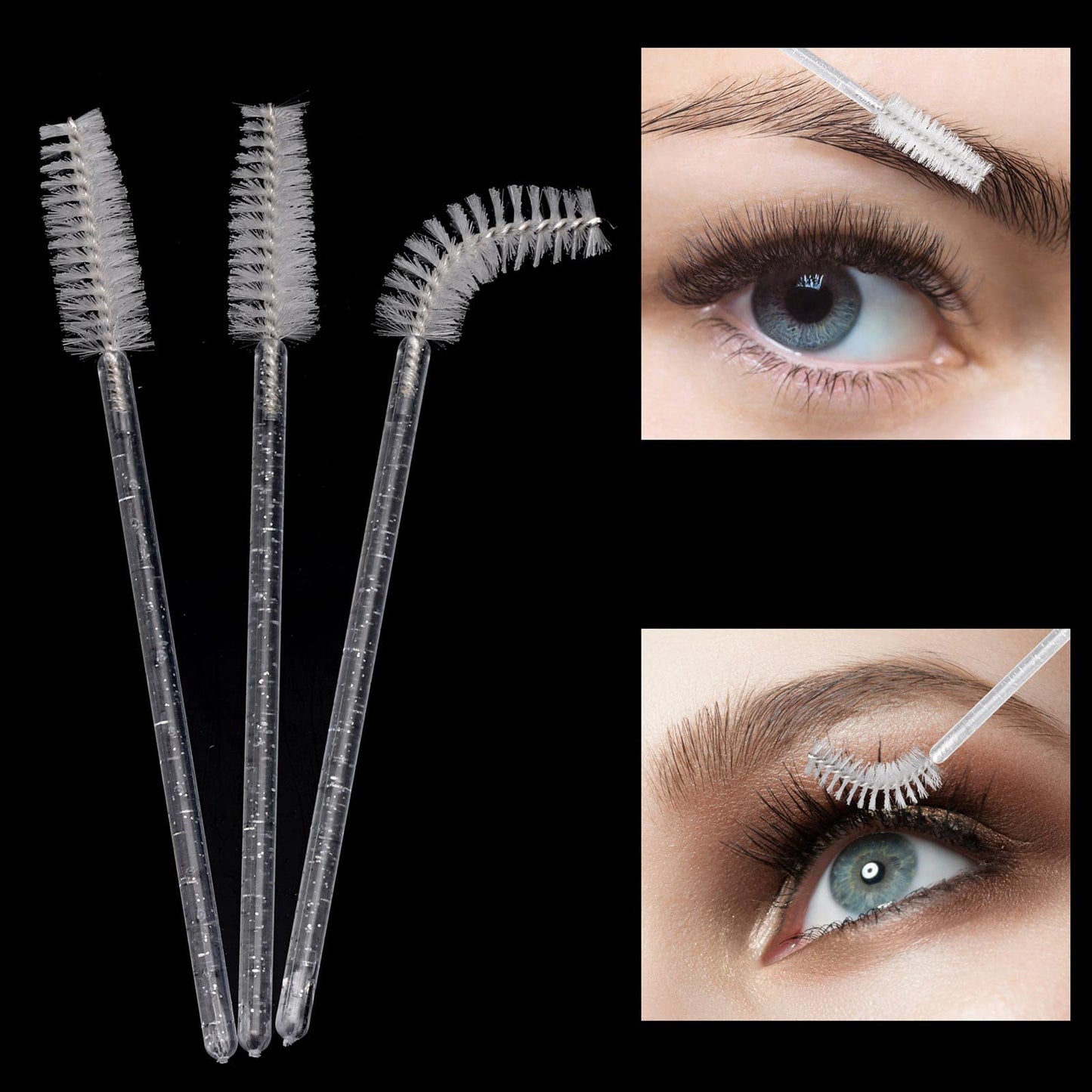 100 Pcs Disposable Mascara Wands, Crystal Spoolies Brush for Eyelash Extensions, Spooly Eyelash Eyebrow Brushes Lash Wand Applicator Makeup Kits (White)