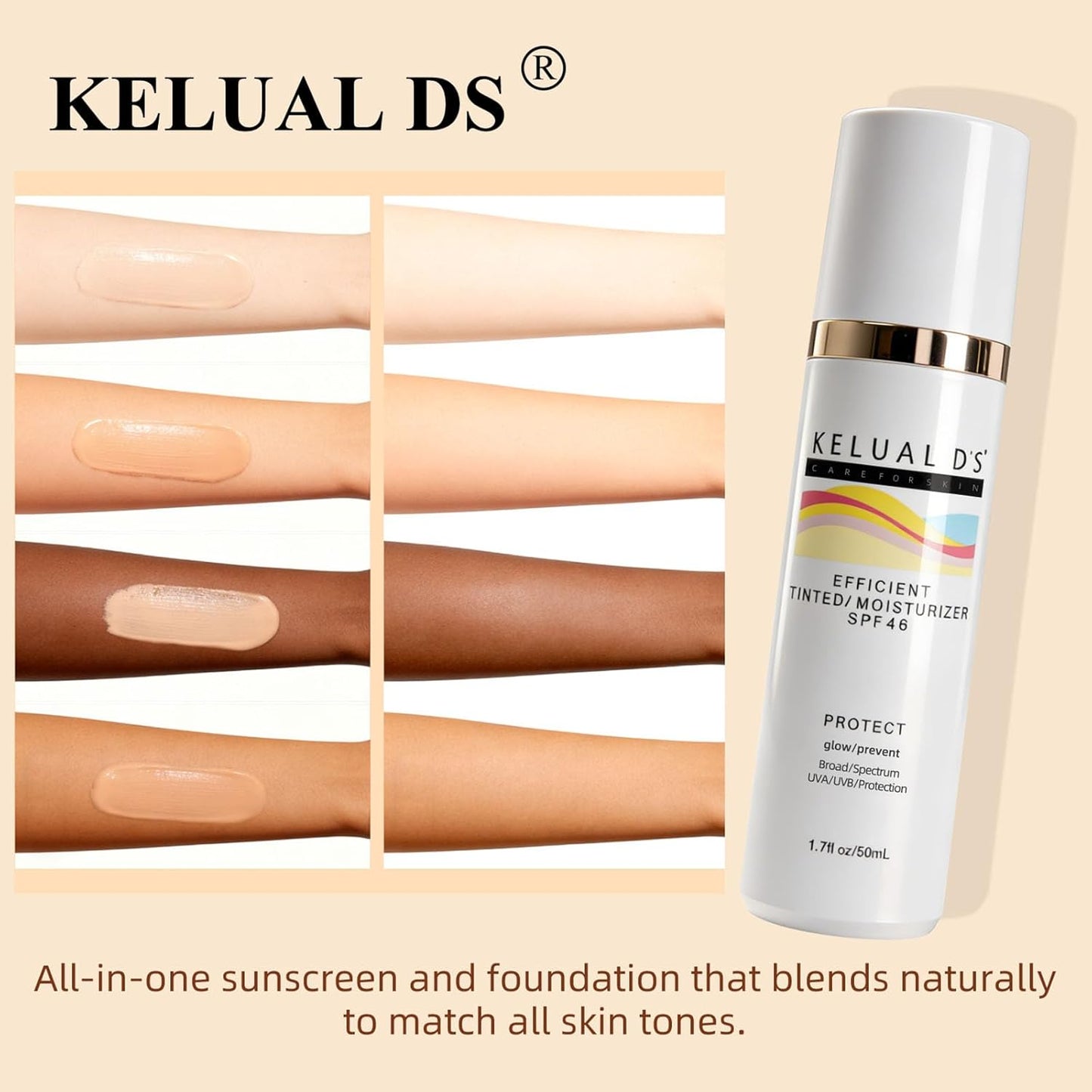Anti-Aging Tinted Face Moisturizer & Sheer Sunscreen SPF 46 - Hydrating Skin Care, 1.7oz/50ml