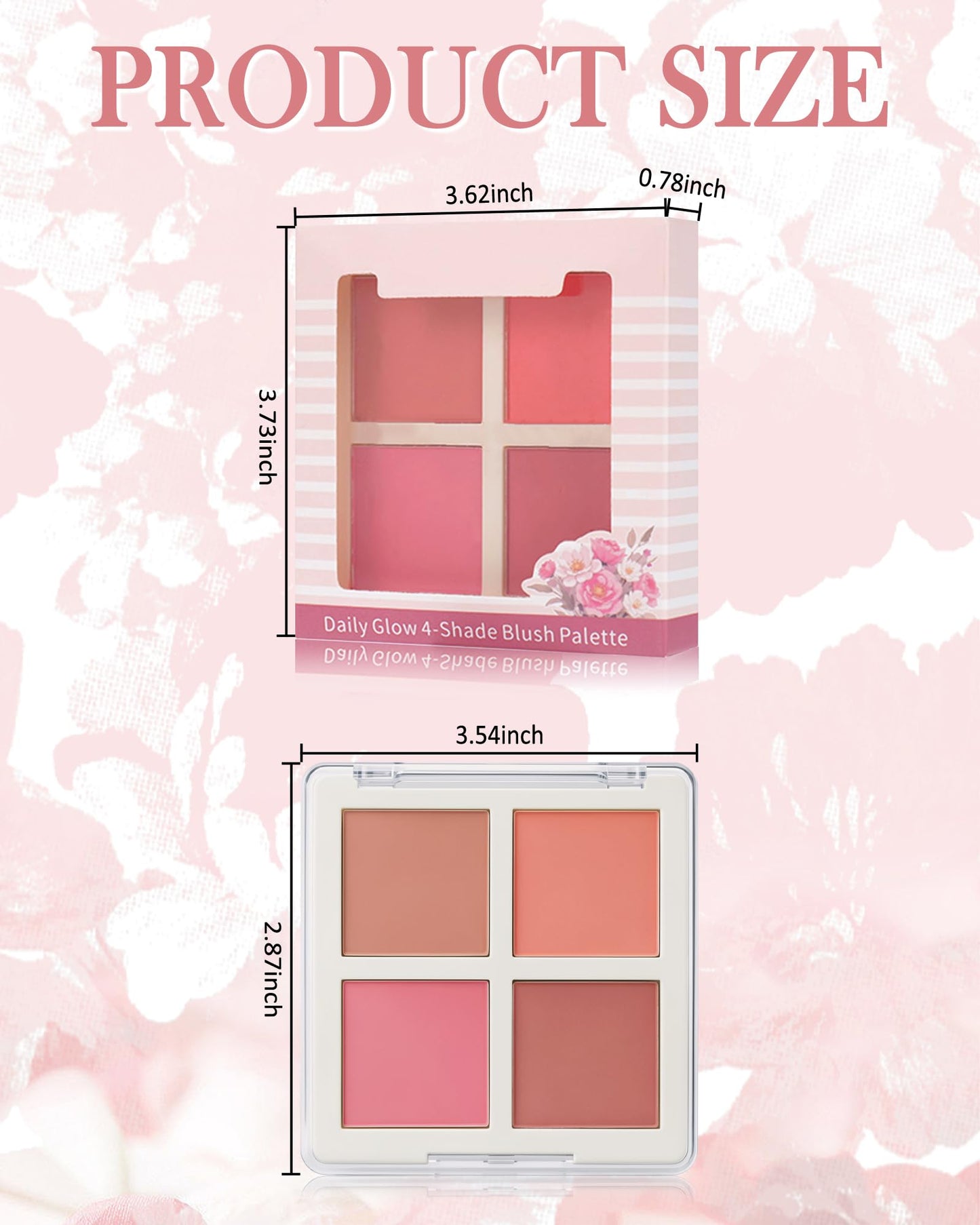 4 Colors Blush Palette for Cheeks, Matte Pink Face Contour Blush Powder, Long Lasting Blendable Blusher Palette, Natural Finish, High Pigment Beauty Blushes with Brush Makeup Gift Kit for Women-Set Y1