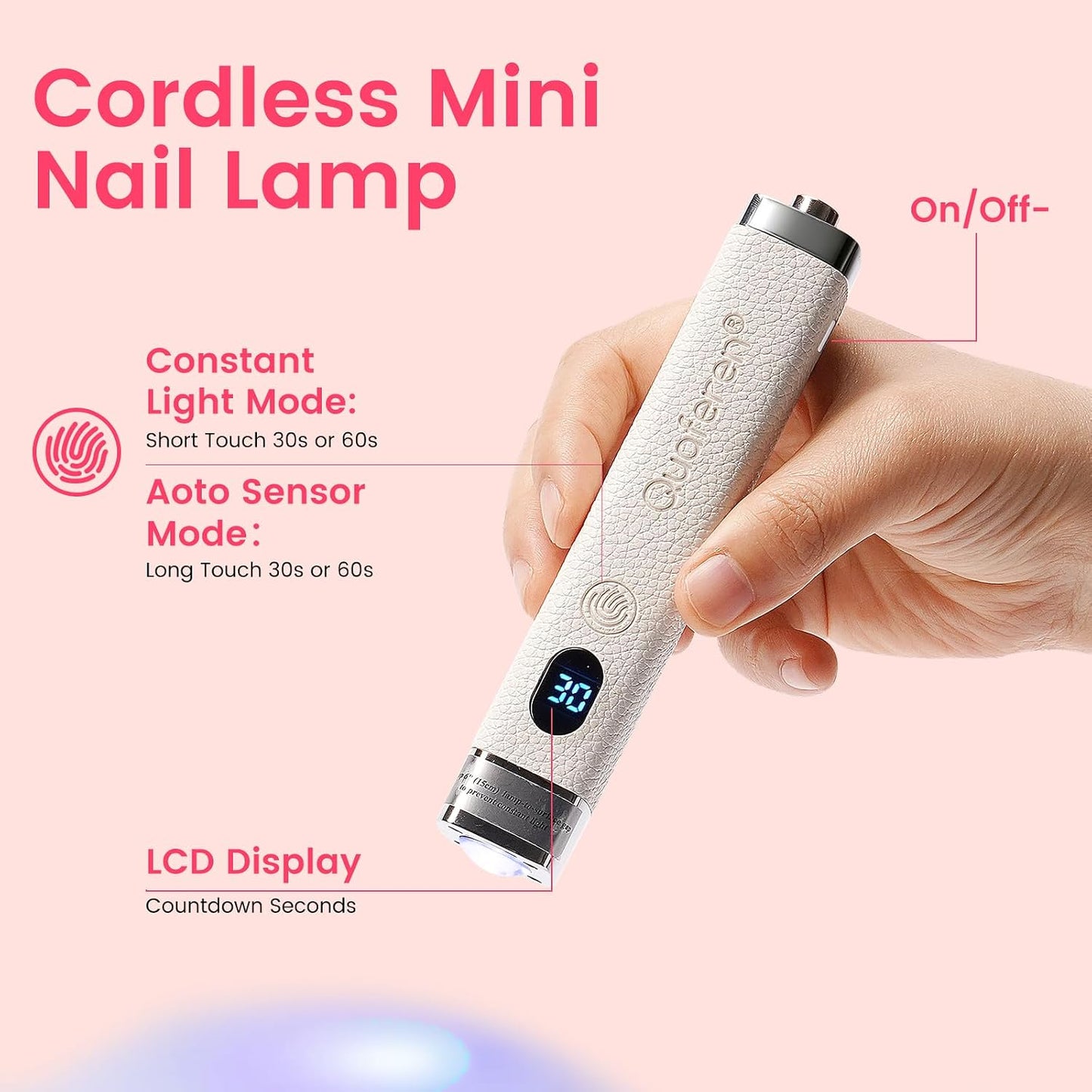 Mini Handheld UV Nail Lamp - Rechargeable Gel Curing Light with Auto Sensor & Cat Eye Magnet | White