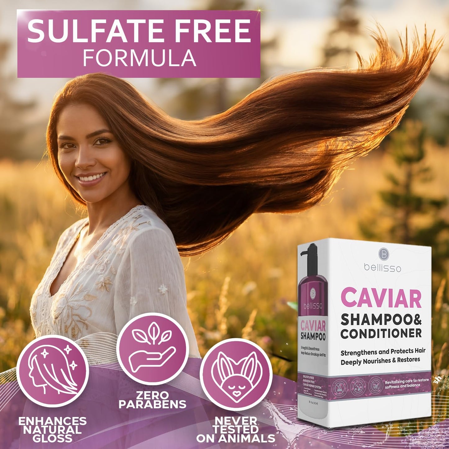 Caviar Shampoo and Conditioner Set - Sulfate-Free Moisturizing Formula for Dry Hair | Deep Conditioning Anti-Frizz Treatment - 16 Fl Oz (Set of 2)