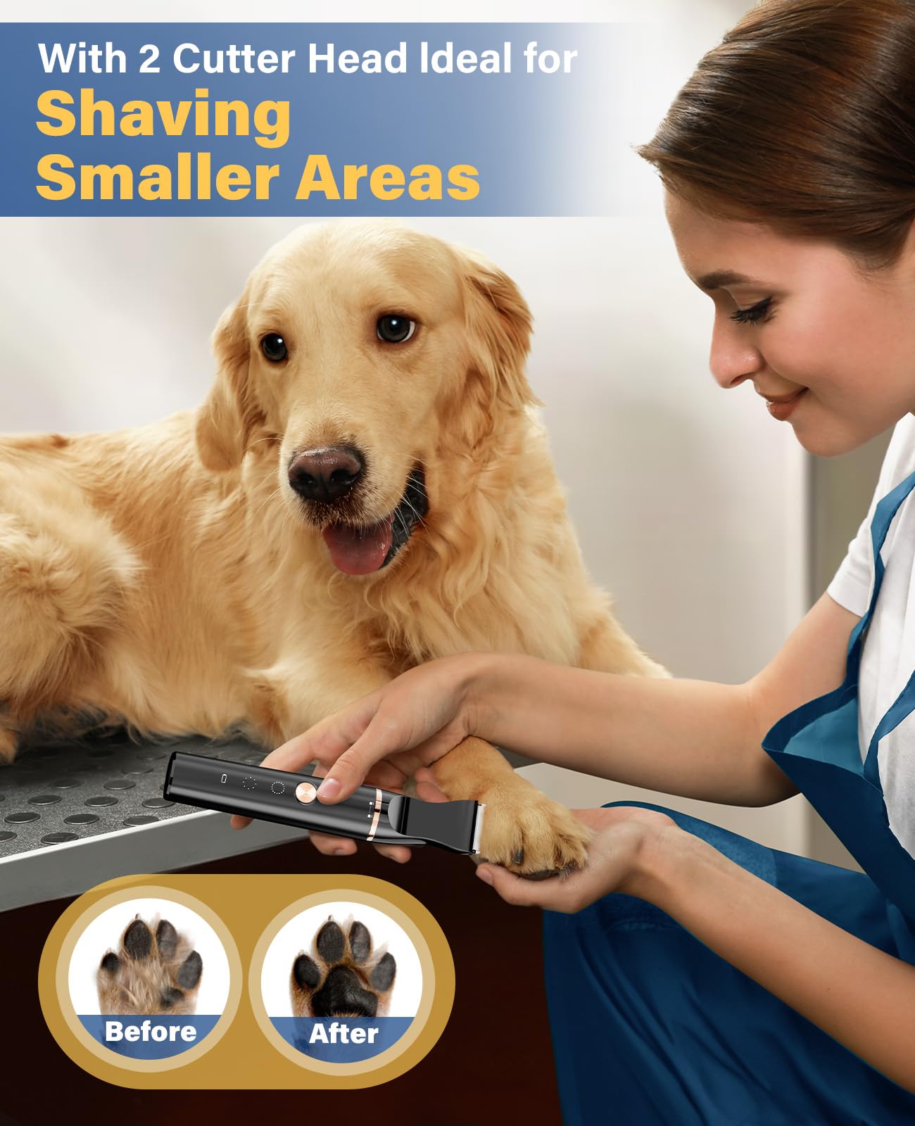 oneisall Dog Grooming Kit for Heavy Thick Hair, with Stainless Steel Blade and Paw Trimmer, Low Noise Rechargeable Cordless Waterproof Dog Clippers for Grooming Animals&Pets