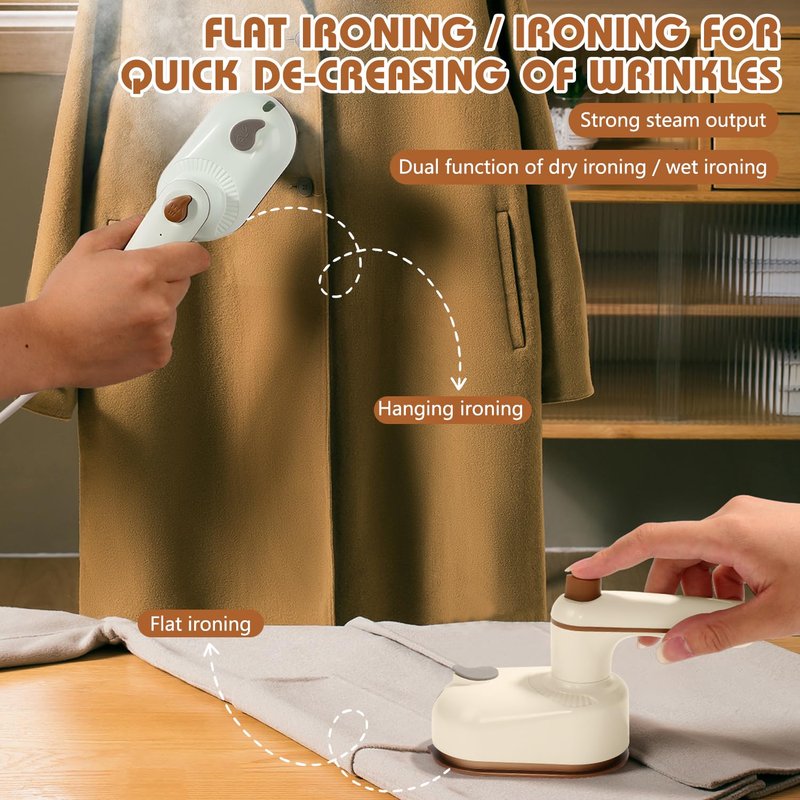Steam Iron,Portable Travel Steamer Iron for Clothes,2-In-1 Steamer and Irons,Continuous Steam & Dry Ironing,Mini Travel Irons for Home,College Use (White)