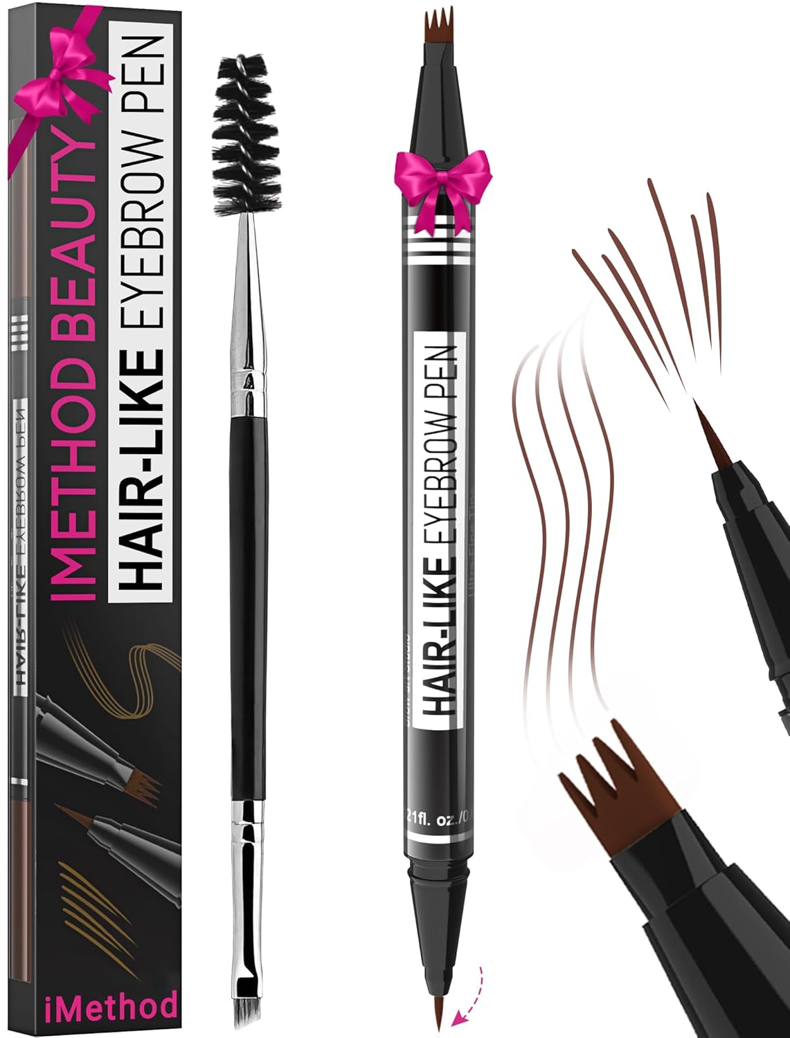 Eyebrow Pen - 2-in-1 Eyebrow Pencil with 4-Fork & Brush Tip for Natural Hair-Like Brows | Dark Brown