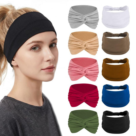 ZhouBoat 10 Pcs Stretchy Headbands for Women Non Slip Wide Elastic Head Bands Soft Twist Knotted Headbands Sports Sweat Bands for Daily Life Spa Yoga Workout Running Gym