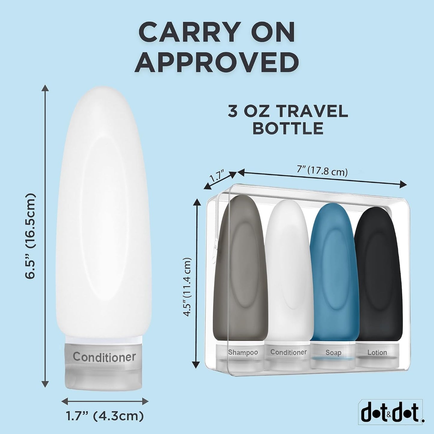 Leak Proof Travel Bottles - TSA Approved 3oz Silicone Toiletries for Shampoo & Conditioner | Set of 4 with Labels