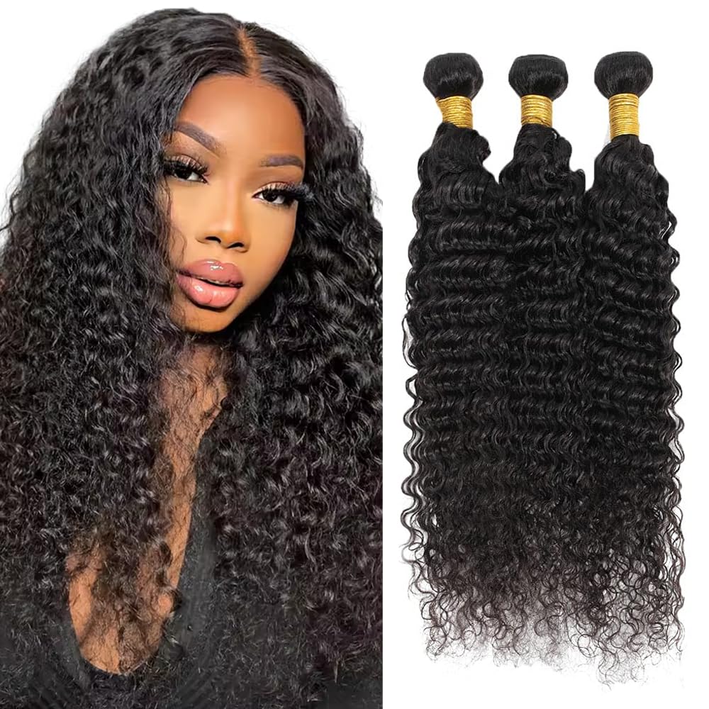 Deep Wave Bundles Wet and Wavy Bundles Human Hair Deep Curly Bundle 20 22 24 inch Loose Wave Bundle #1B Color 150g