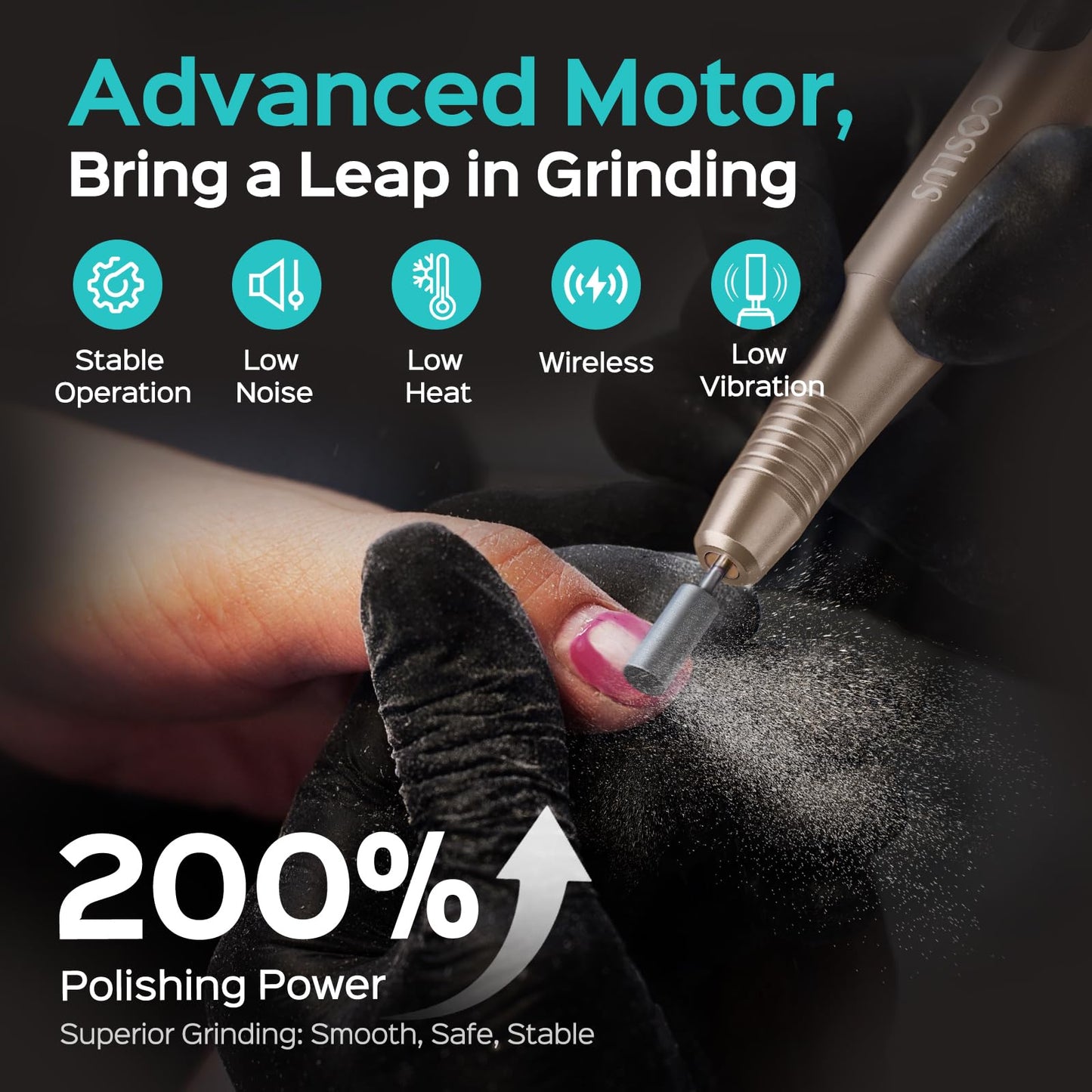 COSLUS C51 Cordless Nail Drill Electric File: Professional for Acrylic Gel Dip Powder Nails, Portable All-in-One Nail Drill Machine Kit for Manicure & Pedicure, with LED Screen & 25 Speeds