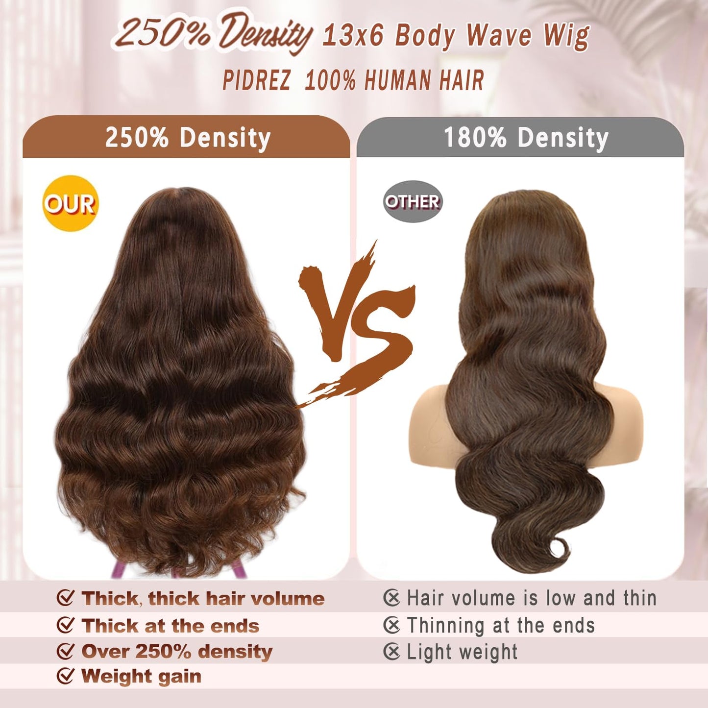 28 Inch Chocolate Brown Human Hair Wig - 250% Density, 13x6 HD Body Wave with Baby Hair | 100% Real, No Tangle, No Shedding