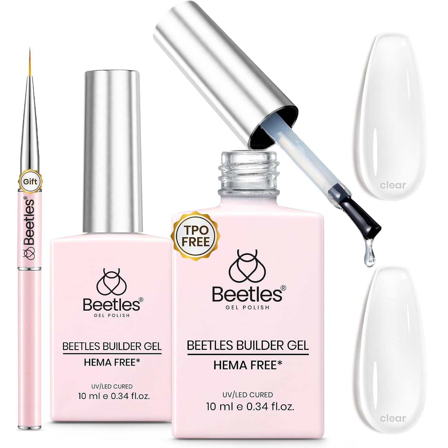 Beetles Builder Gel - Nail Strengthening Clear Gel Set | 3 Pcs for DIY Salon Use, Perfect for Beginners
