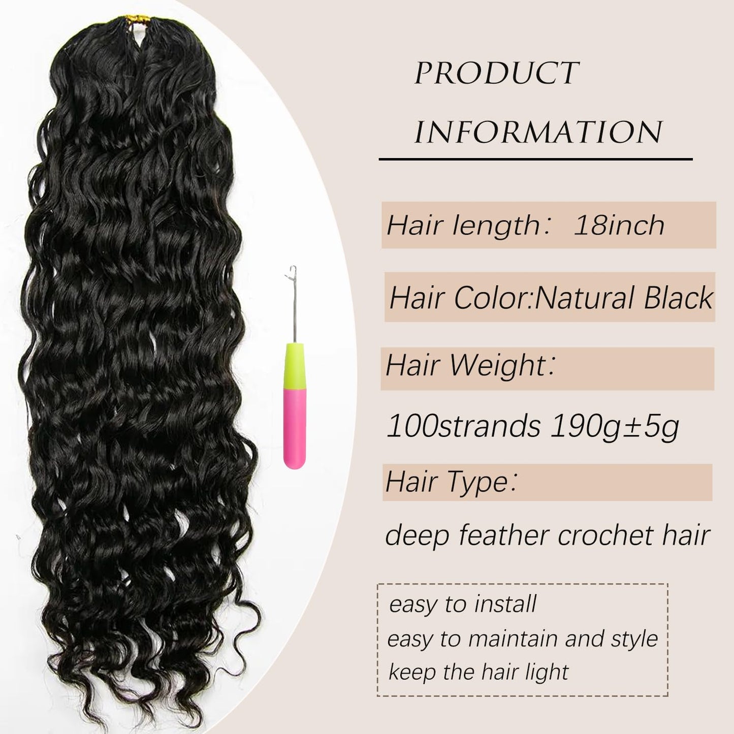 Miracle Knots Crochet Hair for Black Women - 100 Strands Curly Synthetic Hair, 18 Inch, Knotless Natural Black