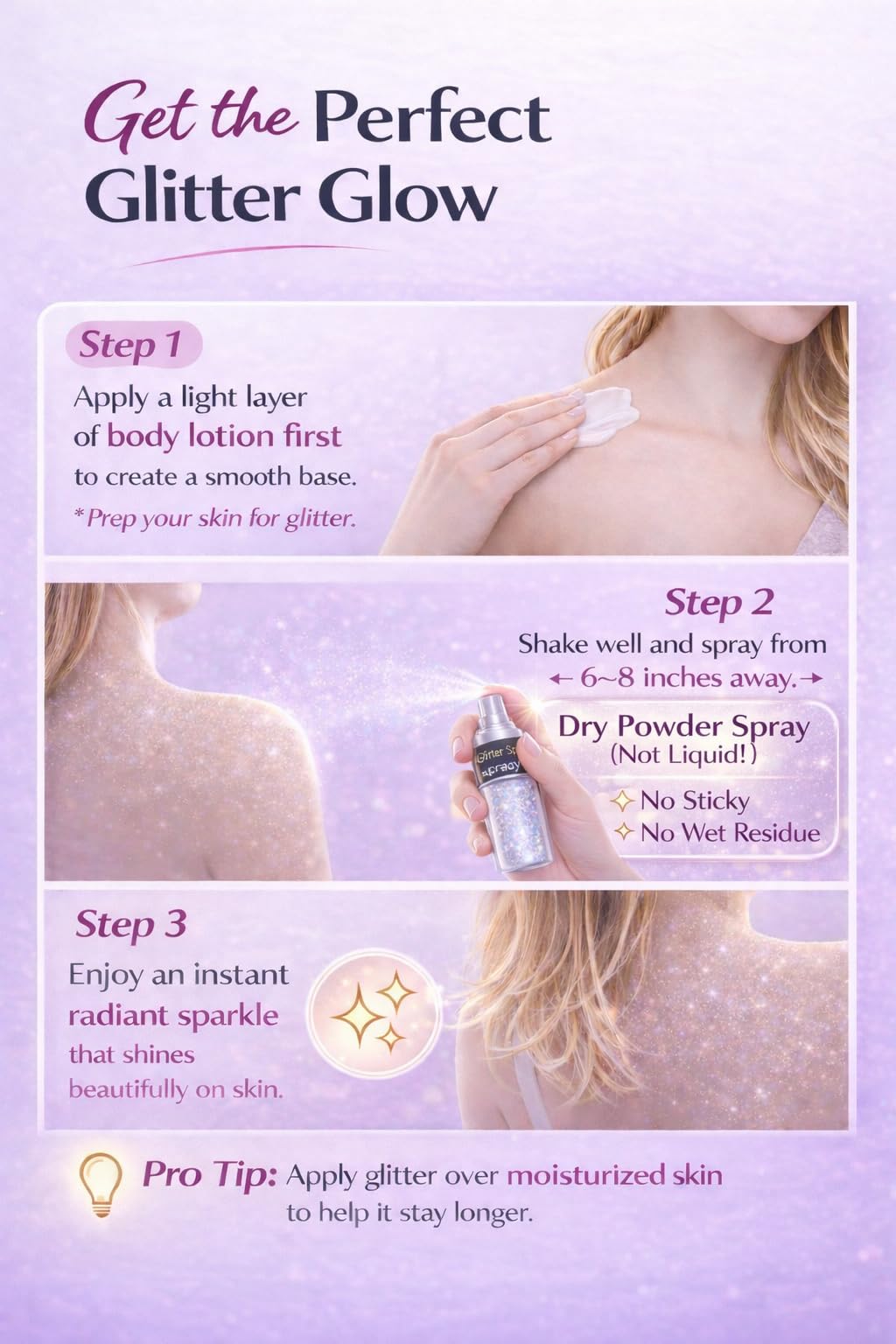 Sovano Hair & Body Glitter Dry Powder, Holographic Body Glitter for Hair Face and Skin, Ultra Fine Shimmer Spray Highlighter, Long Lasting Sparkle Makeup for Festivals Parties Concerts Rave